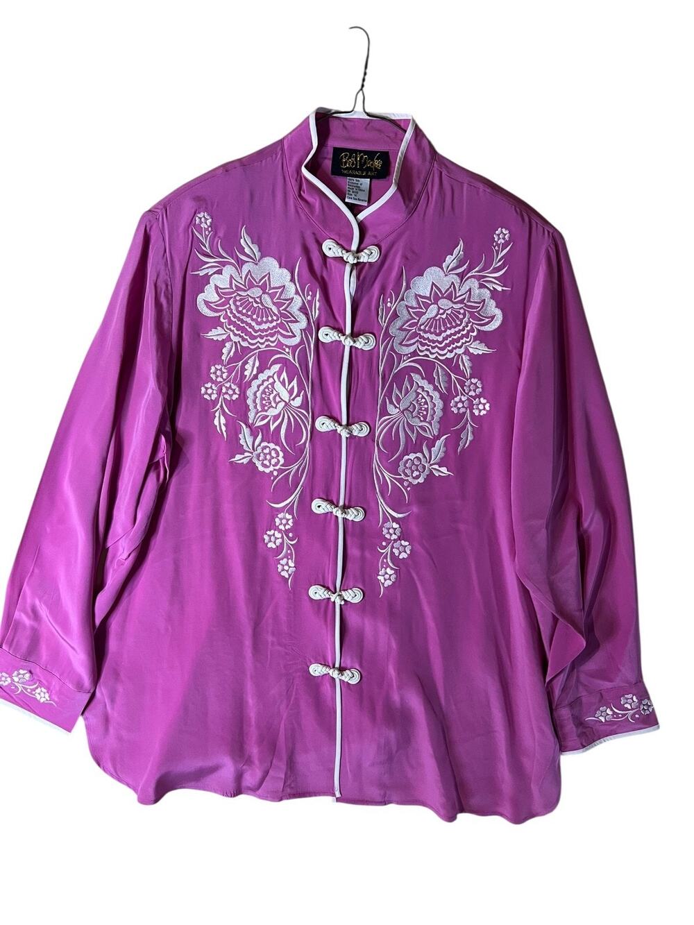 Bob Mackie 90s Asian Floral Embroidered Pink Blouse 100% Silk Plus Size 1X NEW